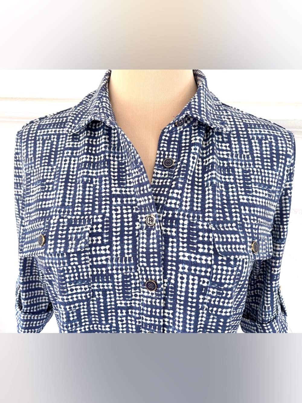 J McLaughlin Lawrence Dress Caribe Blue and White Catalina Cloth Size Small - Picture 8 of 12